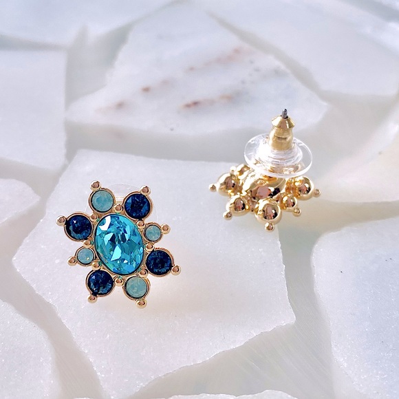 Swarovski “Lucky Goddess” Blue Crystal Stud Earrings - Picture 7 of 12